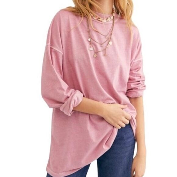 Free People We‎ The Free Be Free Pink Slouchy Oversized Long Sleeve XS Tunic Top - Picture 1 of 13